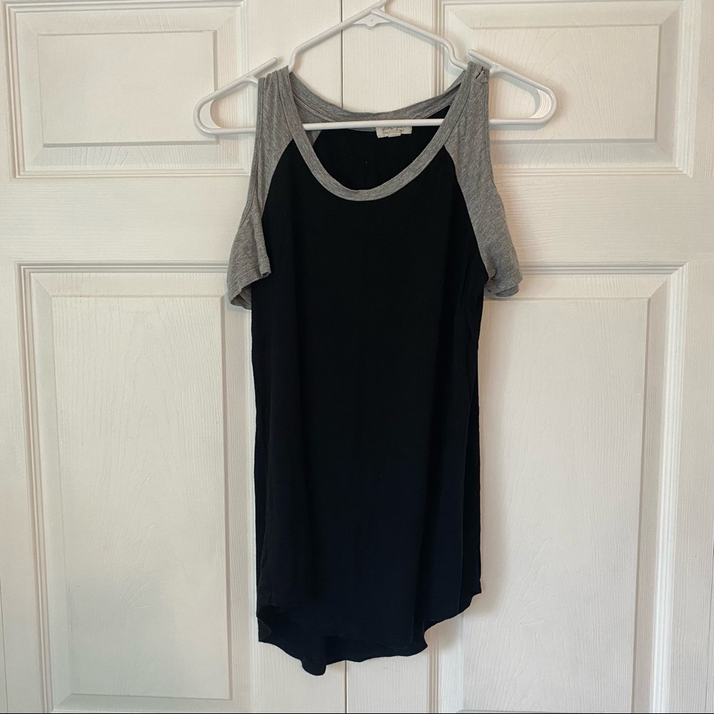 black and grey cold-shoulder top